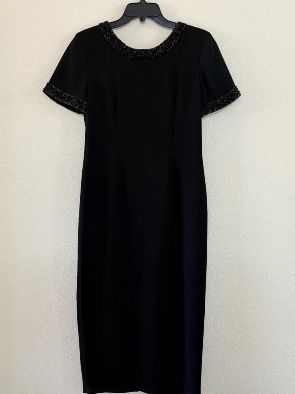 Black Midi Sheath Dress with Beaded Trim